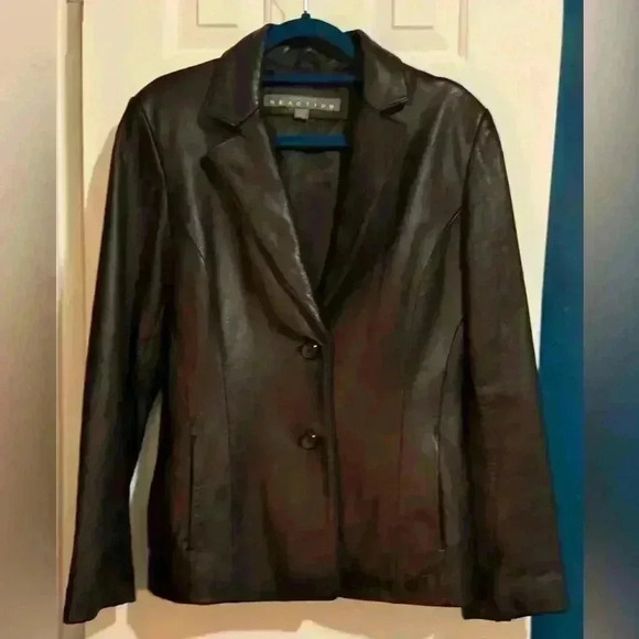 Kenneth Cole Reaction Black Genuine Leather Button Jacket Size Medium - Picture 1 of 6